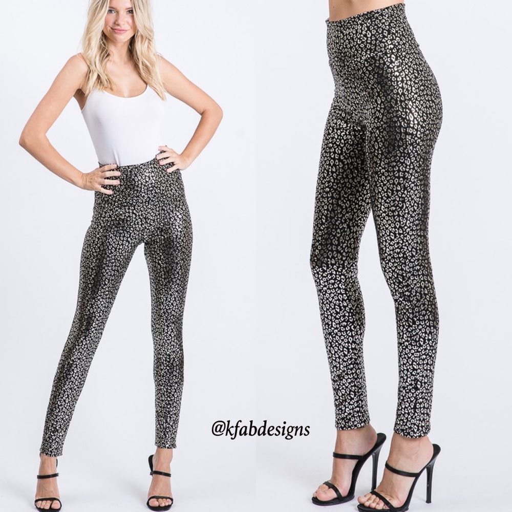 LAST 1! Silver/Black High Waist Animal Print Slim Fit Stretchy Leggings - Picture 1 of 7